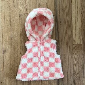 Little Me Pink and White Fuzzy Checkered Vest 3 months